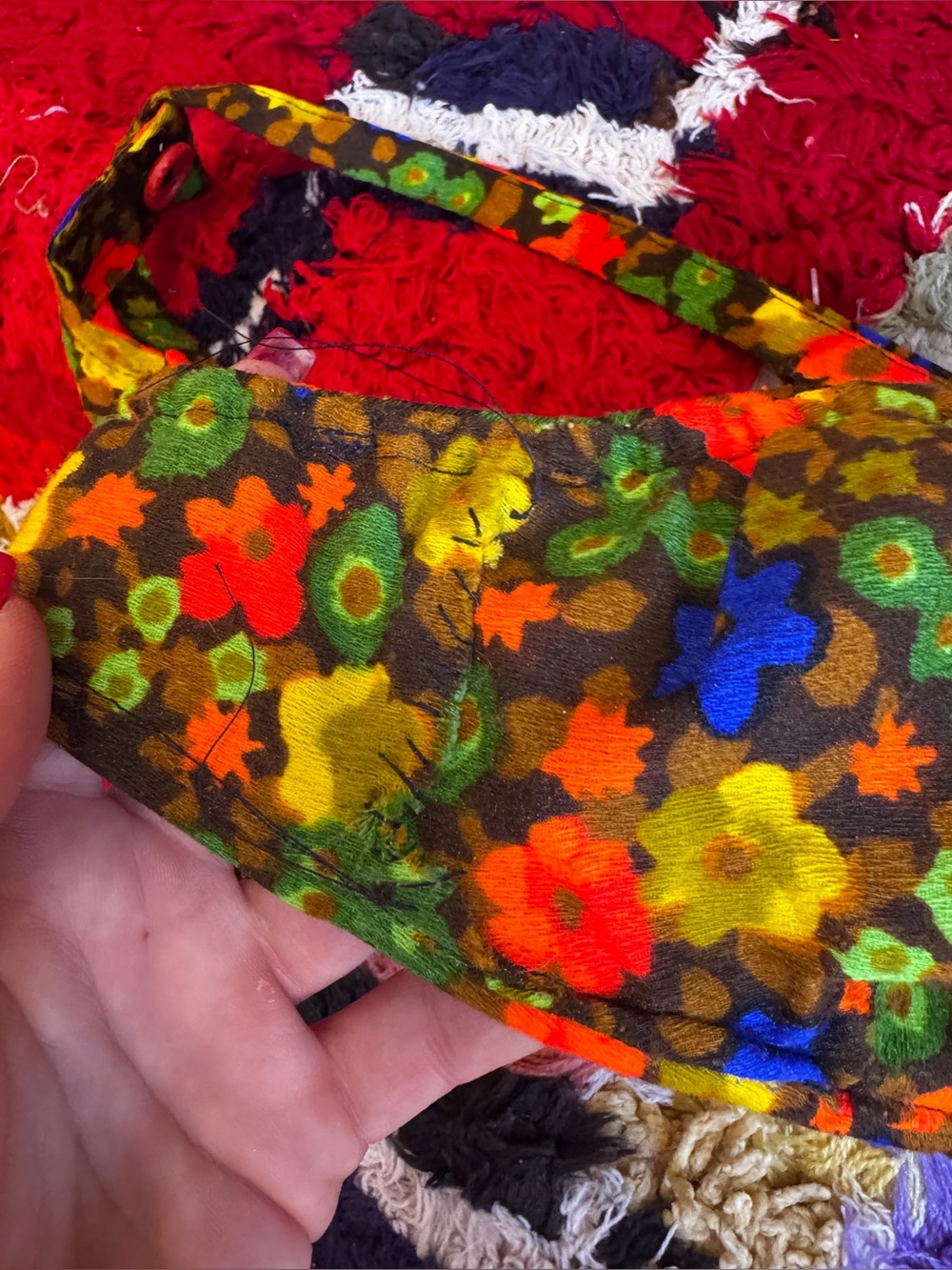 70s Vintage Bright Floral Bark Cloth Bikini Sz M - Picture 15 of 16